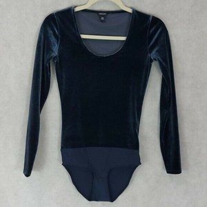 J. Crew Blue Velour Velvet Long Sleeve Scoop Neck Bodysuit Navy S (27)